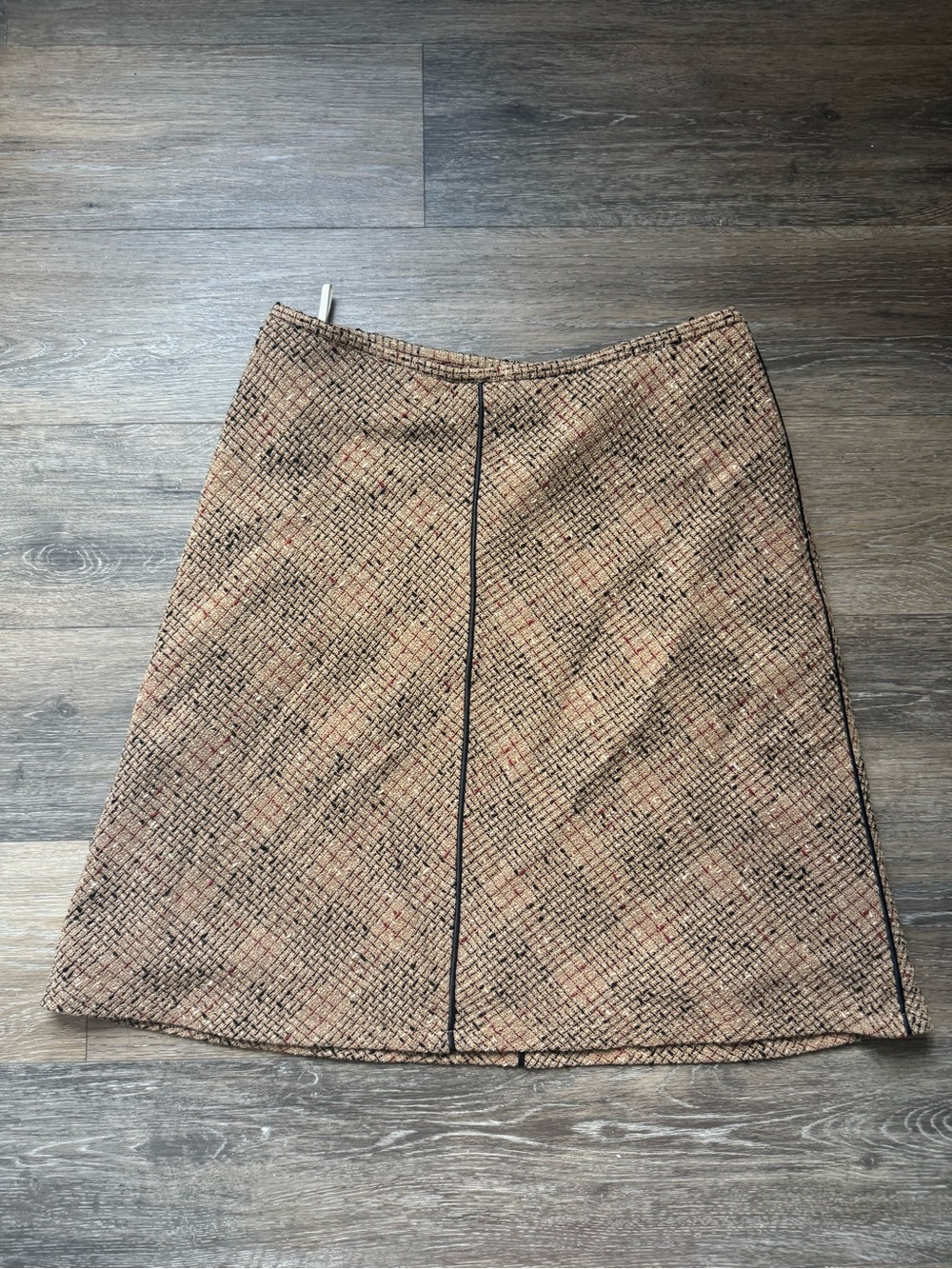 Vintage Birgitta A-line Tweed Skirt in Beige Plaid Sz 44